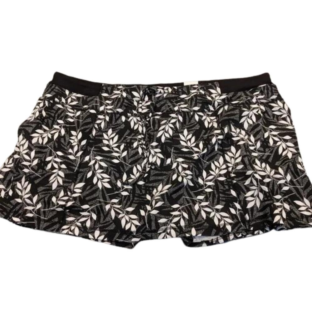 AVENUE Ave Leisure Black White Tropical Leaf Sporty Skort Athleisure 30/32 NEW